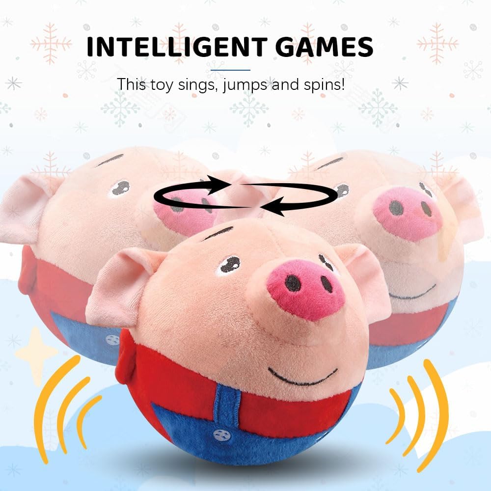 Upgrade Active Moving Pet Plush Toy, Squeaky Interactive Dog Ball for Boredom, Bouncing Plush Toy, Pig Sound Electronic Pet Toy (Lion)