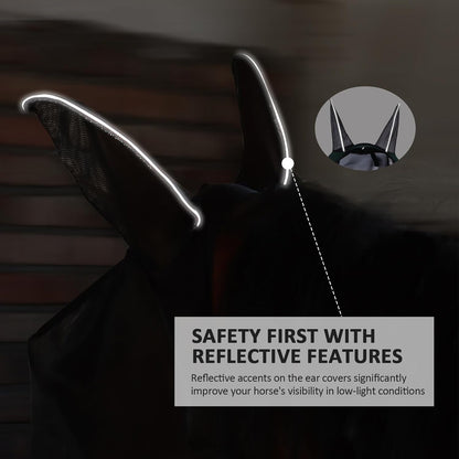Horse Fly Mask Large Space Breathable UV Protection Equine Mask with Reflective Features on Ears Hunter Green M