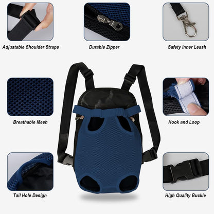 FEimaX Dog Carrier Backpack Pet Legs Out Front Cat Travel Bag, Adjustable Puppy Backpacks Carriers Hands-Free for Small Medium Dogs Cats Hiking Traveling Camping Daily Walking (Small, Navy)