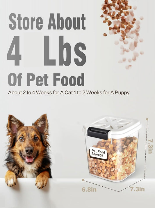 Pet Food Storage Container, 5 lbs Dog Cat Treat Storage Bin with Lid, Dry Food Storage for Dog Treats, Cat Food, Cereal, Rice, Birds (4 lbs) - White