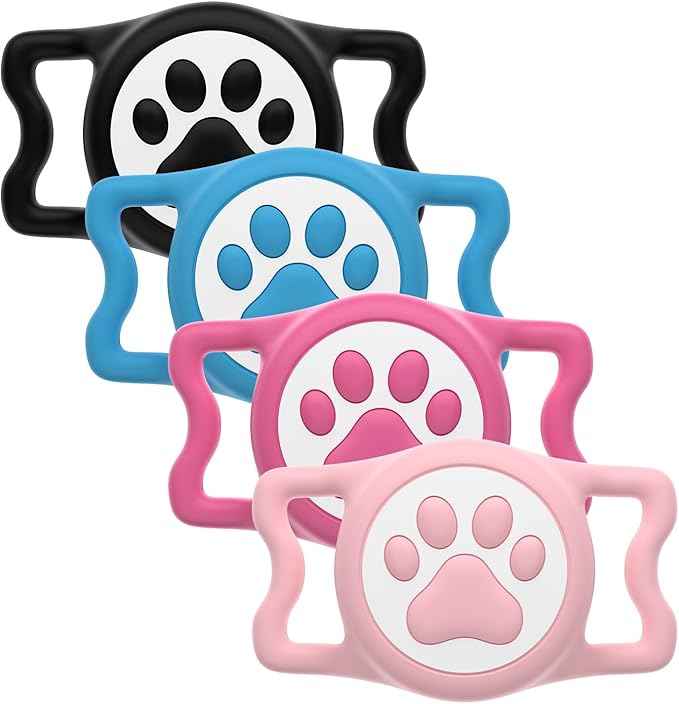 for Airtag Dog Collar Holder, Dog Airtag Holder Waterproof, Lightweight & Soft Silicone Air Tag Case for Pet Collars, Works with Multiple Tracker Tag Products(Black+Rose+Blue+Pink, 4 Pack)