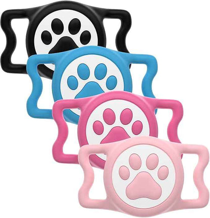 for Airtag Dog Collar Holder, Dog Airtag Holder Waterproof, Lightweight & Soft Silicone Air Tag Case for Pet Collars, Works with Multiple Tracker Tag Products(Black+Rose+Blue+Pink, 4 Pack)
