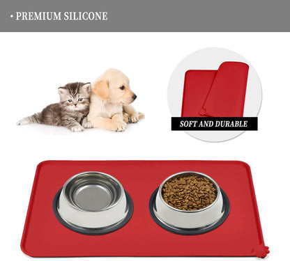 Waterproof Pet Feeding Mat with High Raised Edges, Heavier and Thicker Placemats for Cat Dog Water Bowl with BPA Free, Dogs Cats Food Mats for Messy Drinkers to Prevent Spill and Protect Floors