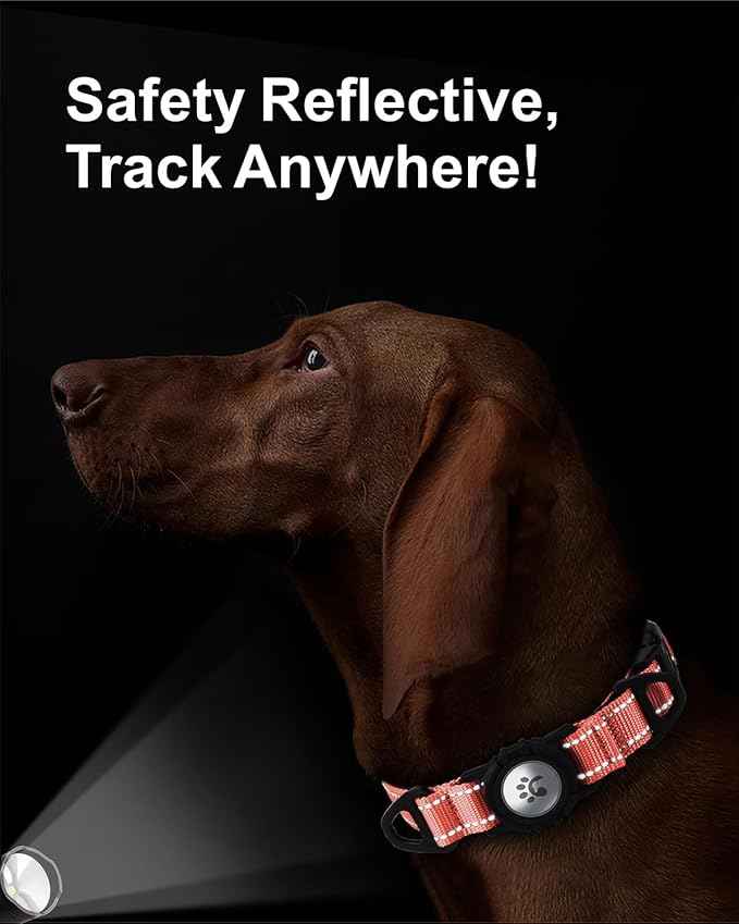 TagME Airtag Dog Collar,Waterproof Reflective Pet Collar with Airtag Holder,Soft Padded and Double D-Rings for Extra Large Dogs,Baby Pink