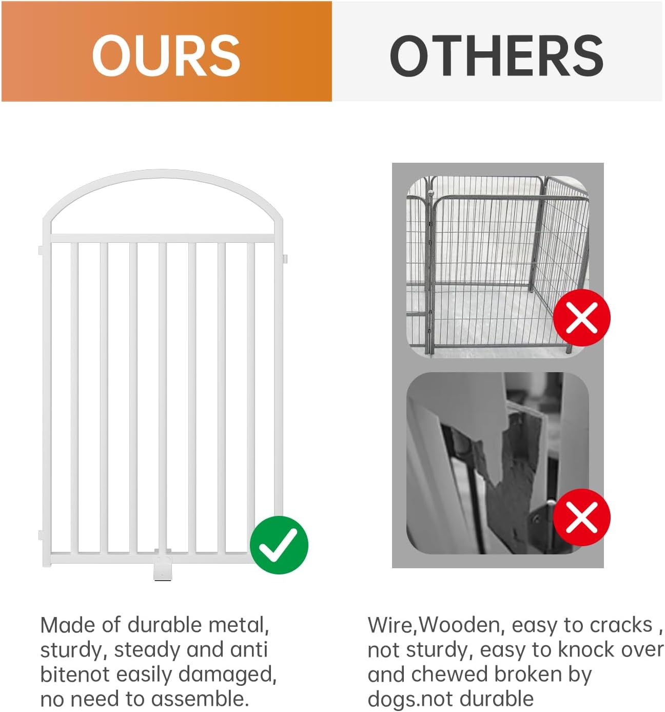 6 Panles Full Matel Freestanding Dog Gates with Door, 144"Extra Wide 32"Tall Free Standing Dog Pet Gate for Indoor & Outdoor. Foldable Pet Fences for Doorways, House, Stairs, Porch, Deck, Yard