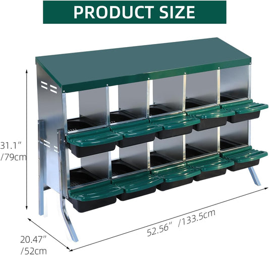 Chicken Nesting Box, 10 Hole 2 Layer Hen Nest Box with Legs, Roll Away Eggs Laying Boxes,Cleanable Pull Out Hen Roosting Boxes