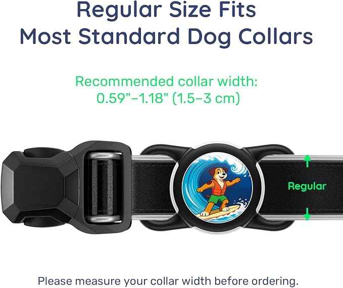 Dog AirTag Holder for Dog Collar, Soft Silicone Slide-On Case for Apple AirTag, No-Dangle Quiet Protective Holder with Eye-Catching Pet Character Designs, Black-Surfer