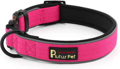 Plutus Pet Tactical Dog Collar, Reflective, Adjustable Heavy Duty Dog Collar, Soft Padded and Comfortable, for Small Medium and Large Dogs (Hot Pink, L)