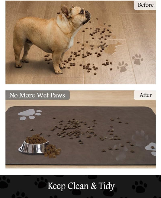 Pet Feeding Mat-Absorbent Dog Mat for Food and Water Bowl-No Stains Quick Dry Water Dispenser Mat-Dog Accessories Pet Supplies-Bowl for Messy Drinkers(Brown,17"x34"