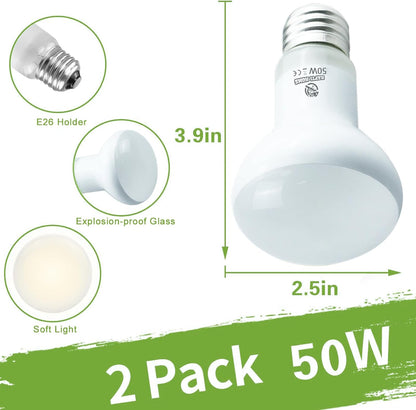 Reptile Heat Lamp Bulbs, 2 Pack 50W Simulate Natural Sunlight Heat Light Bulb, Amphibian Terrarium Basking Spot Lamp for Reptile, Bearded Dragon, Lizard, Turtle, Snake