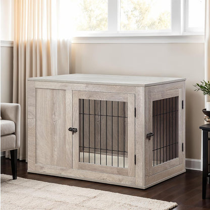 unipaws 30 Inch Furniture Style Dog Crate for Small Dogs, Indoor Puppy Kennel with Door, Decorative Wood Wire Pet House Dog Cage, Pretty Cute End Side Table Nightstand, Weathered Grey
