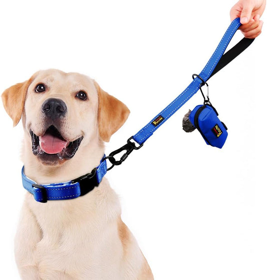 PLUTUS PET Short Training Dog Leash with Padded Handle for Medium Large Dogs,18 Inch Heavy Duty Strong Traffic Leash with Carabiner Clip for Climbing Walking or Guiding Blind(18”,Royal Blue)