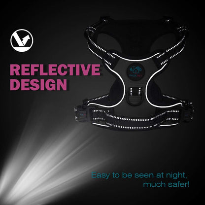 PHOEPET Reflective Dog Harness No Pull Large Breed Vest with 2 Metal Leash Attachment Hooks(XL, Black)