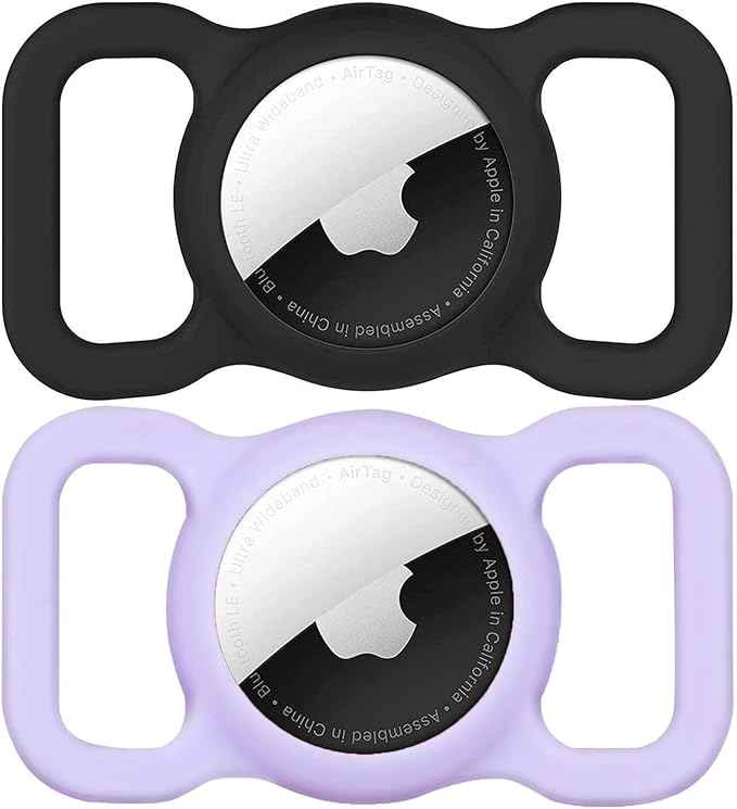 SWINCHO for AirTag (1st & 2nd Generation) Dog Collar Holder [2 Pack] Waterproof High-Strength Elastic Silicone Dog Cat Air Tag Holder(Purple&Black)