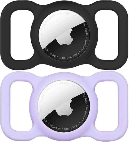 SWINCHO for AirTag (1st & 2nd Generation) Dog Collar Holder [2 Pack] Waterproof High-Strength Elastic Silicone Dog Cat Air Tag Holder(Purple&Black)