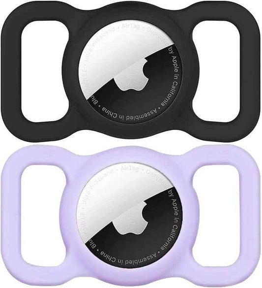 SWINCHO for AirTag (1st & 2nd Generation) Dog Collar Holder [2 Pack] Waterproof High-Strength Elastic Silicone Dog Cat Air Tag Holder(Purple&Black)