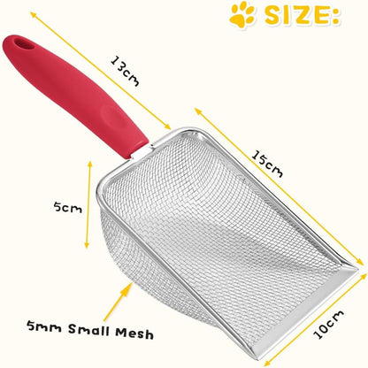 Cat Litter Scoop,Sturdy Litter Cleaner Corner Shovel,Stainless Steel Mesh Litter Shovel,Easy to Clean Reptile Terrarium Sand Waste,Beach Shovel(Red)