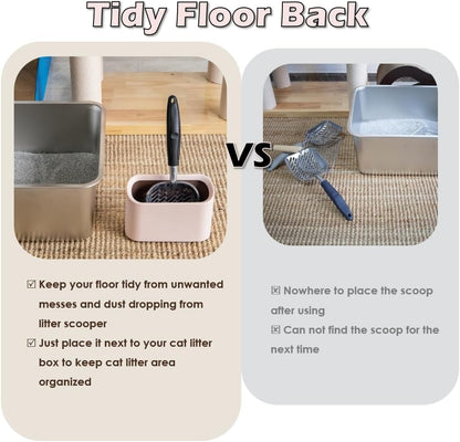 Full Metal Cat Litter Scoop with Holder – Heavy Duty Litter Scooper & Speed Sifter – Aluminum Cat Poop Scooper Captures All Clumps – Washable Stand for Easy Cleaning