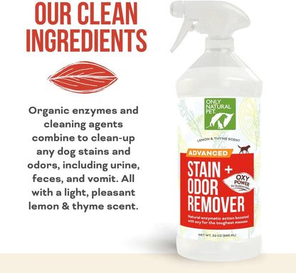 Only Natural Pet Advanced Dog Stain + Odor Remover with Oxy, All-Natural Professional Strength Enzymatic Cleaner - Pet Stain and Urine Odor Remover- 32 Fl Oz