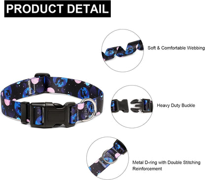 Mercano Adjustable Dog Collar - Special Design Patterns, Soft Nylon Comfortable Durable Pet Collar for Small Medium Large Dogs (S, Night Sky)