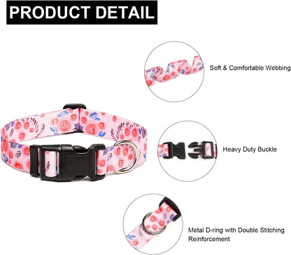 Mercano Adjustable Dog Collar - Special Design Patterns, Soft Nylon Comfortable Durable Pet Collar for Small Medium Large Dogs (XS, Rose)
