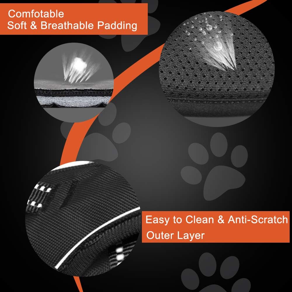 PHOEPET No Pull Dog Harness Medium Reflective Front Clip Puppy Vest with Handle,Adjustable 2 Metal Leash Attachment Hooks(M, Black)