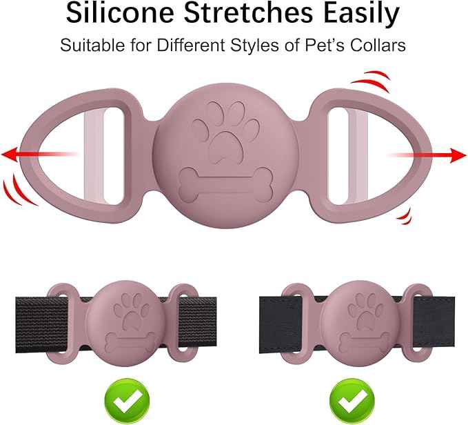 2 Pack Case for Airtag Dog Cat Collar Holder, Soft Silicone Anti-Lost Waterproof Protective Case Compatible with Apple Airtag, for Pet Dog Cat Collars Holder