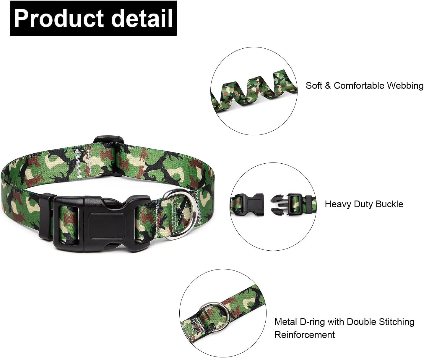 Mercano Adjustable Dog Collar - Special Design Patterns, Soft Nylon Comfortable Durable Pet Collar for Small Medium Large Dogs (XS, Dog Camouflage Green)