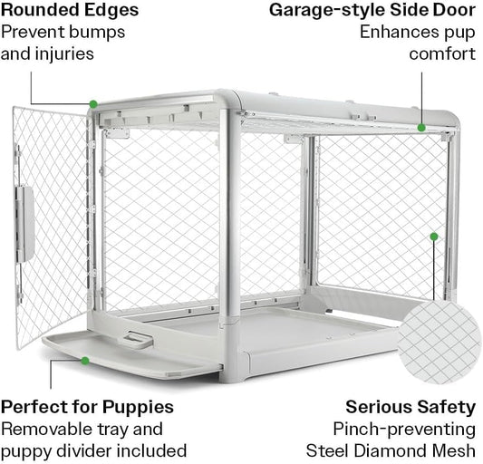 DIGGS Revol Collapsible Dog Crate with Wheels - Premium Portable Dog Crate - Safe, Stylish, and Convenient Indoor Kennel (Smoke, Medium)