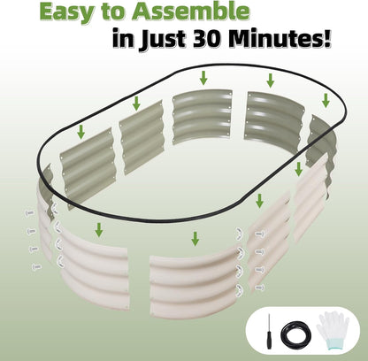 G GOOD GAIN Galvanized Metal Raised Garden Bed Kit - 4x2x1FT Outdoor Planter Box with Safety Edging and Gloves for Vegetables, Fruits, Flowers(White, 2PC)