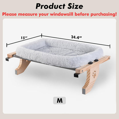 AMOSIJOY Cat Sill Window Perch Sturdy Hammock Window Seat with Cushion Cover, Wood & Metal Frame for Large Cats, Easy to Adjust Cat Bed for Windowsill, Bedside, Drawer and Cabinet (L)