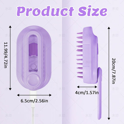 4 in 1 Cat & Dog Steam Brush Kit with 2 Comb Heads - Rechargeable Grooming Brush for Long/Short Hair Shedding, Anti-Static Steam Spray & Foldable Handle, Pet Spa Cleaning Tool (Purple)