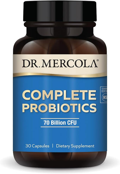 Dr. Mercola Complete Probiotics - 70 Billion CFU - Supports Immune, Digestive & Gut Health - Features 10 Strains - Shelf Stable - GMO-Free, Gluten-Free & Soy-Free - 30 Capsules (30 Servings)