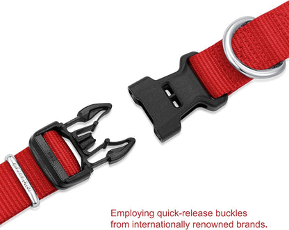 Mikivery Nylon Dog Collar with Quick Release Buckle Soft Adjustable Sturdy for Small Medium Large Dogs Red,M