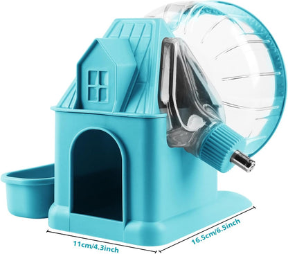4 in 1 Silent Large Hamster Wheel Multifunctional Hamster Running Wheel Quite Running Spinner Wheel Accessories with Food Bowl Water Bottle for Hamsters Dwarf Gerbil (Blue)