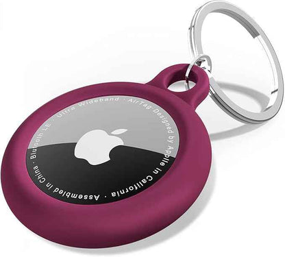 oakxco for Airtag Keychain Silicone, Airtag Holder with Key Ring, Air Tag Cover Cute Accessories for Kids, Luggage, Car Dog Collar, Compatible with Apple Airtag Case Waterproof, Burgundy Maroon Wine