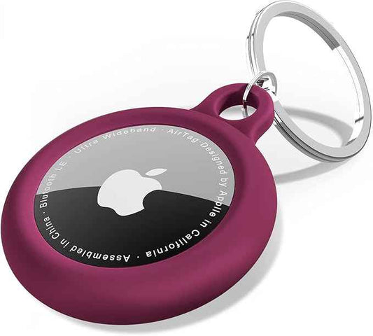 oakxco for Airtag Keychain Silicone, Airtag Holder with Key Ring, Air Tag Cover Cute Accessories for Kids, Luggage, Car Dog Collar, Compatible with Apple Airtag Case Waterproof, Burgundy Maroon Wine