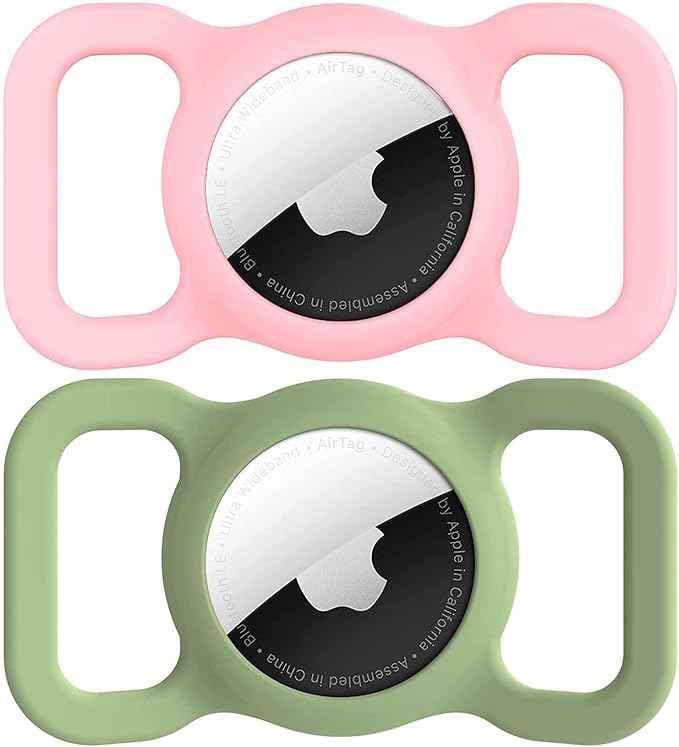 SWINCHO for AirTag Dog Collar Holder [2 Pack] Waterproof High-Strength Elastic Silicone Dog Cat Air Tag Holder(Pink&Avocado)