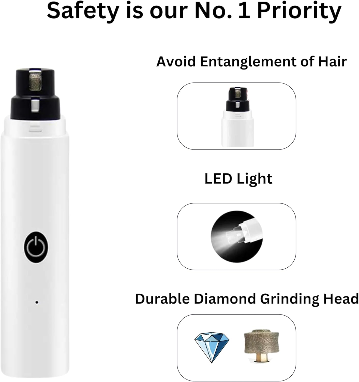 GajetNest Professional Pet Nail Grinder for Dogs and Cats, 2 Speeds LED Light USB Charging Low Vibration, Quiet, Cordless Ergonomic Long Lasting Battery, Safety Guard