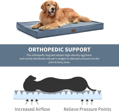 Outdoor Dog Bed for Extra Large Dogs, XL Dog Bed for Large Sized, Egg Crate Foam Dog Bed with Removable Washable Oxford Cooling Cover, Blue