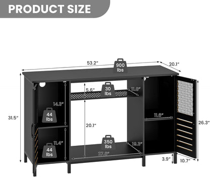 EAG 55-75 Gallon Fish Tank Stand with Power Outlets & LED Light, Heavy Duty Aquarium Stand with Adjustable Shelves, Turtle Reptile Terrarium Tank Stand with Cabinet, 1250LBS Capacity, Black