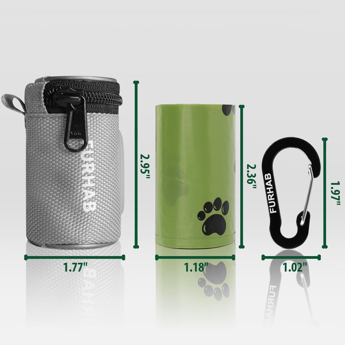 Glow Dog Poop Bag Holder for Leash Doggie Waste Bag Dispenser Puppy Potty Carrier Small Doggy Zipper Pouch with Carabiner Clip 1680D Nylon Oxford with 1 Roll of Pet Trash Bags, Silver - Pawvie