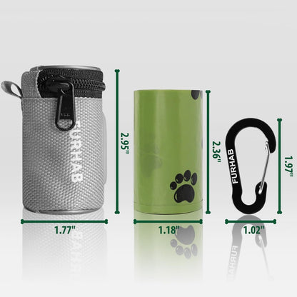Glow Dog Poop Bag Holder for Leash Doggie Waste Bag Dispenser Puppy Potty Carrier Small Doggy Zipper Pouch with Carabiner Clip 1680D Nylon Oxford with 1 Roll of Pet Trash Bags, Silver - Pawvie