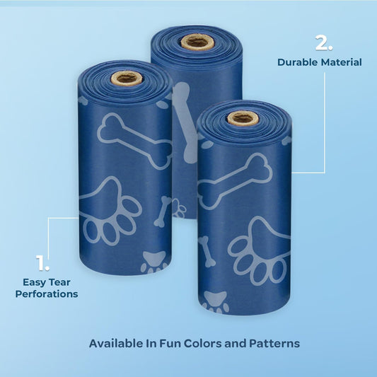 Best Pet Supplies Dog Poop Bags (240 Bags) for Waste Refuse Cleanup, Doggy Roll Replacements for Outdoor Puppy Walking and Travel, Leak Proof and Tear Resistant, Thick Plastic - Royal Blue