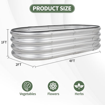 1MORE Galvanized Raised Garden Bed- Planter Garden Boxes Outdoor, Raised Beds for Gardening, 4x2x1ft Metal Garden Bed Kit for Vegetables Flower, Planter Raised Bed with Protective Tape & Tools.Silver