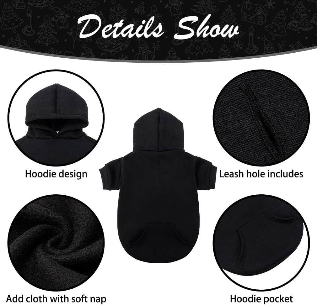 KOOLTAIL Basic Dog Hoodie - Soft and Warm Dog Hoodie Sweater with Leash Hole and Pocket, Dog Winter Coat, Cold Weather Clothes Sweatshirt for Small Medium Large Dogs Puppy Cat Boys Girls Black SM