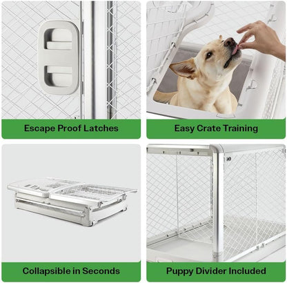 DIGGS Revol Collapsible Dog Crate with Wheels - Premium Portable Dog Crate - Safe, Stylish, and Convenient Indoor Kennel (Smoke, Medium)