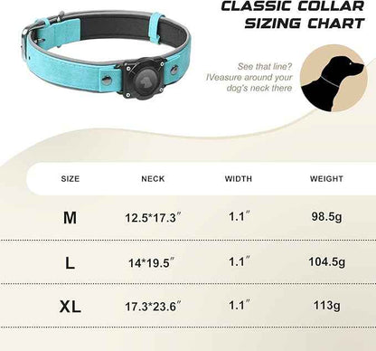 Leather AirTag Dog Collar, Waterproof Dog Collar with Air Tag Holder, Compatible with Apple Air Tag, Reflective, Durable, Comfortable Padded GPS Dogs Collars (Light Blue, XL)