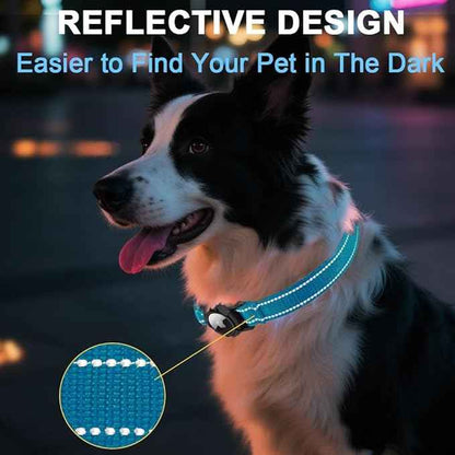 Airtag Dog Collar with Waterproof Air Tag Holder, Integrated Reflective Pet Collar with Soft Padding, Adjustable Nylon Collar for Small Medium Large Dogs, Blue, XS (9.5"-11.8")