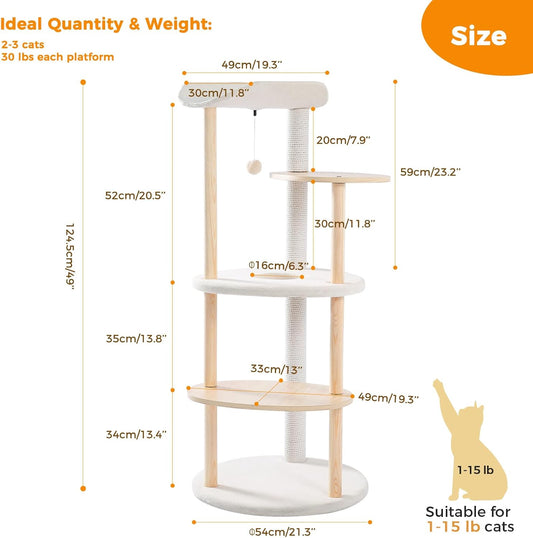 PETEPELA Wood Cat Tree Tower for Indoor Cats,5-Level Cat Climbing Tree Cat Play House with Sisal Scratching Posts Beige